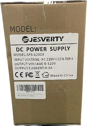 Jesverty DC Power Supply Variable, 0-120V 0-3A Adjustable Switching DC Regulated Bench Power Supply with High Precision 4-Digit LED Display, 5V/2A USB Port, Coarse and Fine Adjustment SPS-12003