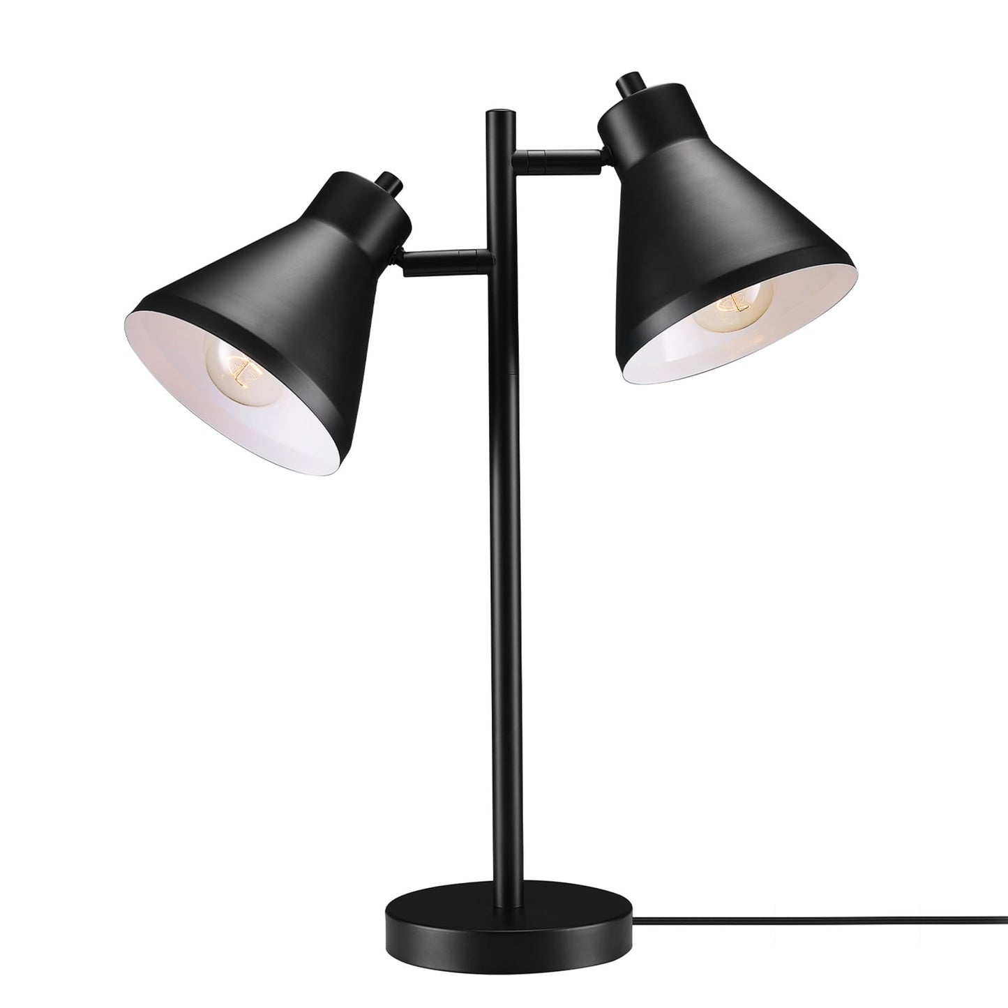 Globe Electric 18" 2-Light Desk Lamp, Industrial Design, Pivoting Heads, Matte Black Finish, Dual On/Off Switches, E26 Base, 52999