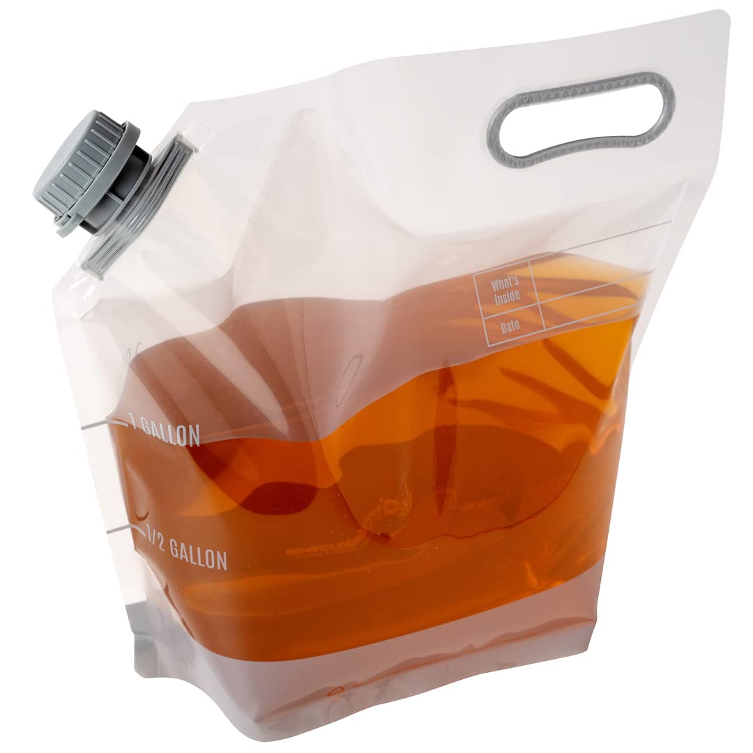 Restaurantware Cater Tek 1 Gallon Water Containers 10 Drink Bags - Collapsible Includes Tamper-Evident Caps Clear Plastic Beverage Bags For Catered Events Camping or Hiking Durable Handle