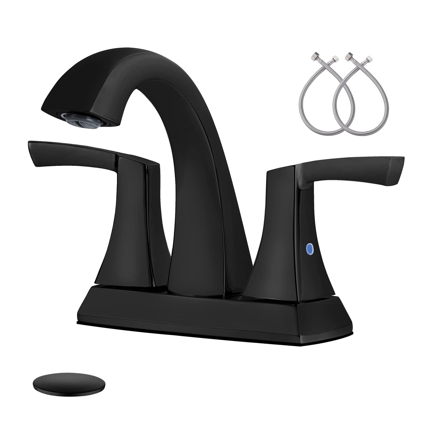 VXV Bathroom Faucet Matte Black, 2 Handles Low Arc Bathroom Sink Faucets, 4 Inch Centerset Bath Lavatory Faucets with Pop-up Drain & Faucet Supply Lines (MB)