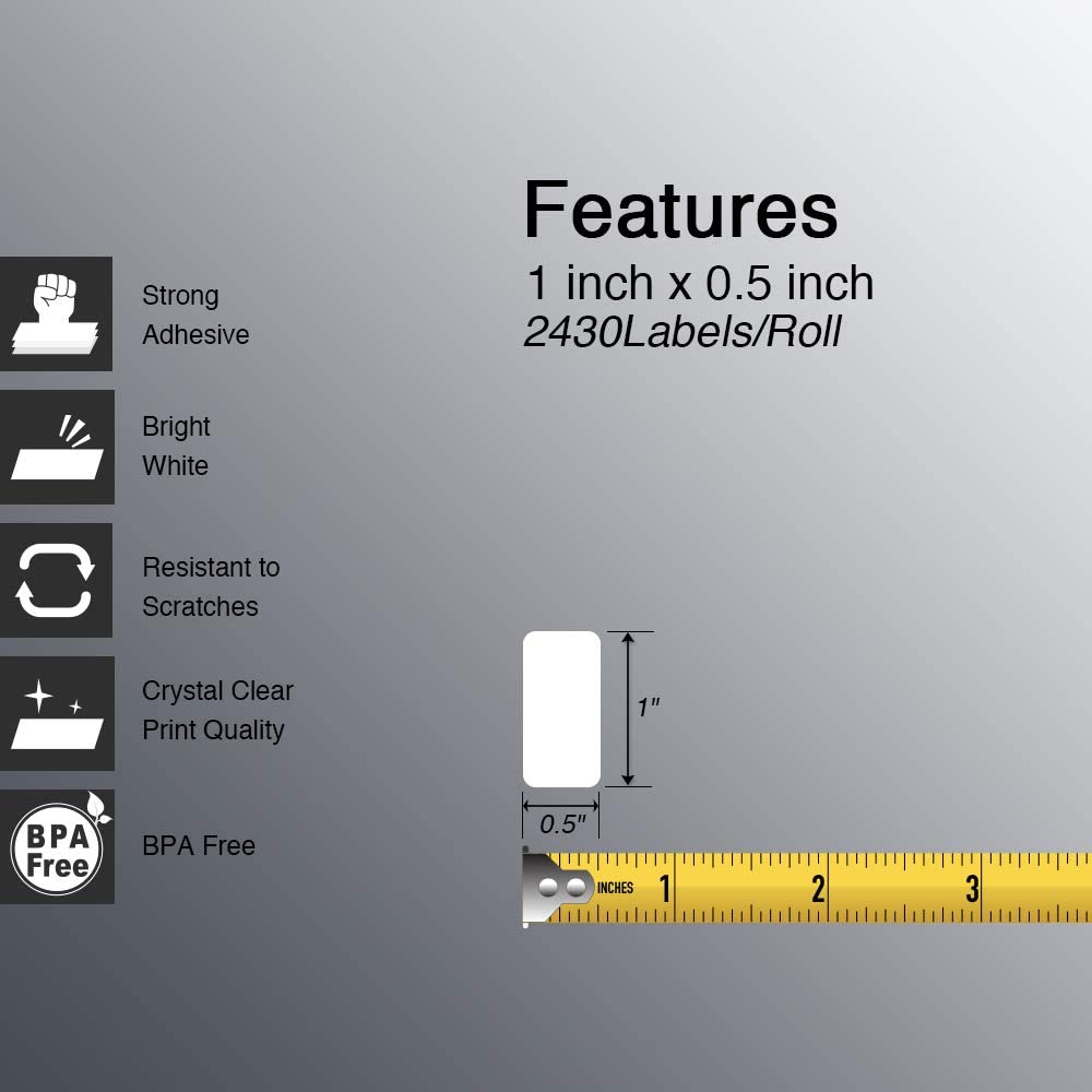 BETCKEY - 1" x 0.5" (25 mm x 13 mm) Small Labels Compatible with Zebra & More Label Printer,Premium Adhesive & Perforated [16 Rolls, 38880 Labels]