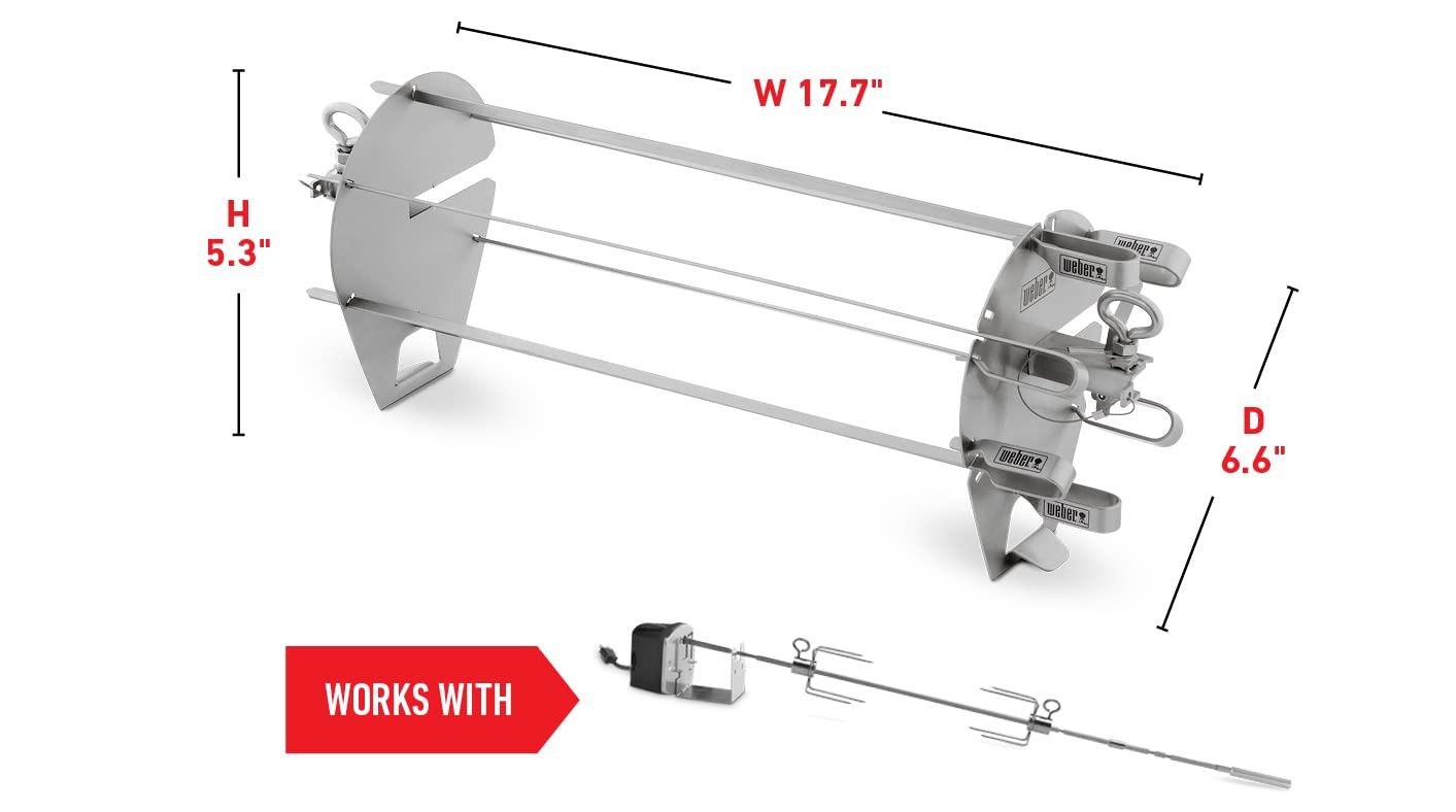 Weber Crafted Rotisserie Skewers – Stainless‑Steel 16" Skewer Set for Even Rotating & Roasting - Ideal for Kebabs and Skewers, Grill Accessory