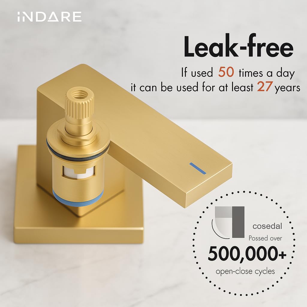 Indare Brushed Gold Bathroom Faucets， Vanity Faucets for Sink 3 Hole ，Two Handles Widespread 4 Inch 8 Inch Brass Bathroom Sink Faucet with Pop Up Drain and Cupc Lead-Free Hose