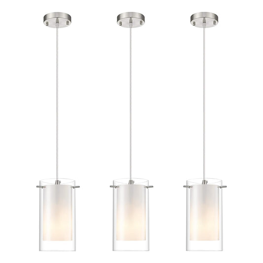 AKEZON 3-Light Pendant Light, Indoor Glass Hanging Light Fixture, Adjustable Height, Brushed Nickel Finish for Kitchen Dining Room