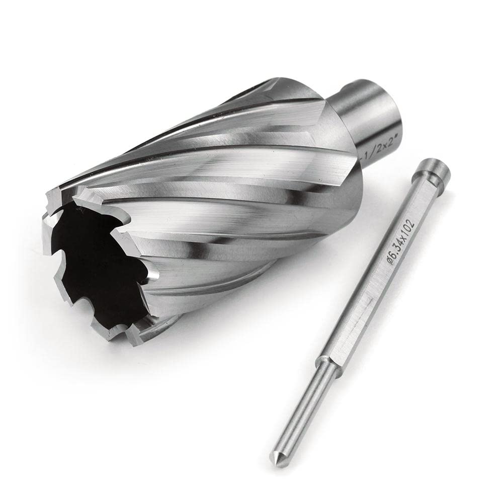 OSCARBIDE Annular Cutter 1-1/2 inch Cutting Diameter 2 inch Depth of Cut,3/4 inch Weldon Shank 2 Flat Mag Drill Bit with Pilot Pin for Magnetic Drill Press,1 Piece