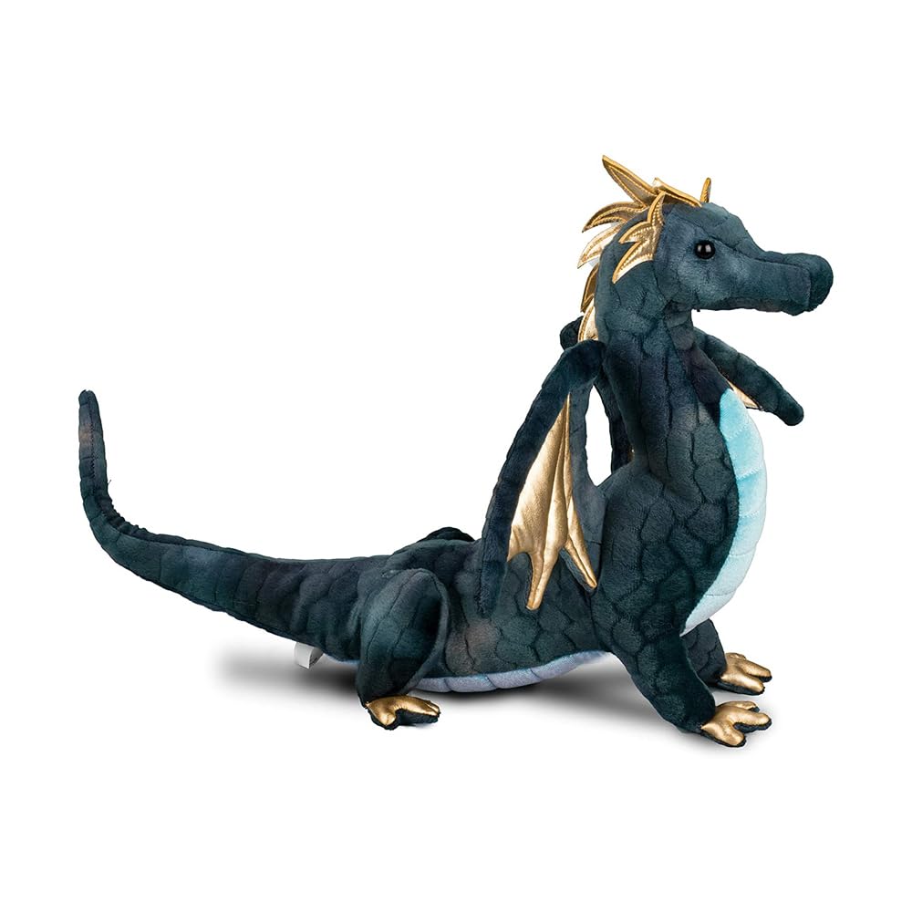 Douglas Aragon Dragon Plush Stuffed Animal – Realistic Navy Mythical Creature Toy for Kids, Fantasy Lovers & Collectors, 16" Long (40.5 cm)