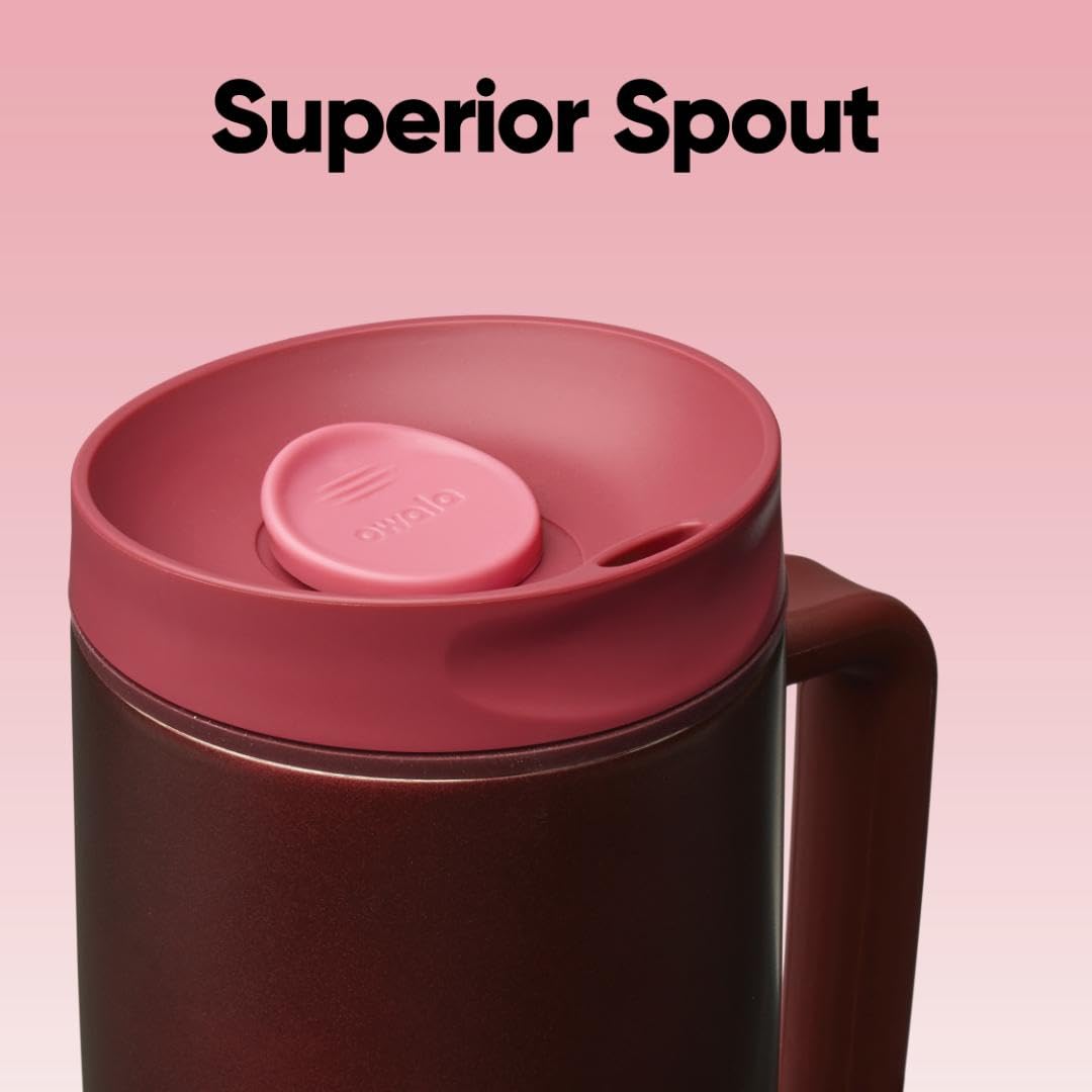 Owala SmoothSip Slider Stainless Steel Insulated Travel Mug with Handle, 100% Leak Proof, For Hot and Cold Drinks, Travel Friendly with Sliding Lock Lid, BPA Free, 24 oz, Black Cherry