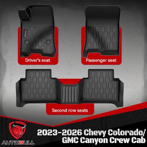 AUTOBULL Floor Mats Compatible with 2023 2024 2025 2026 Chevy Colorado/GMC Canyon Crew Cab, All Weather TPE Floor Liners, Custom Fit Car mats, 1st & 2nd Row, Black