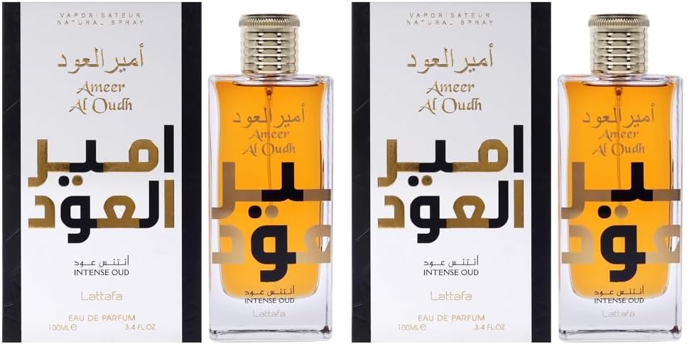 Lattafa Ameer Al Oud Intense Oud for Unisex Eau de Parfum Spray, 3.4 Ounce (Pack of 2)