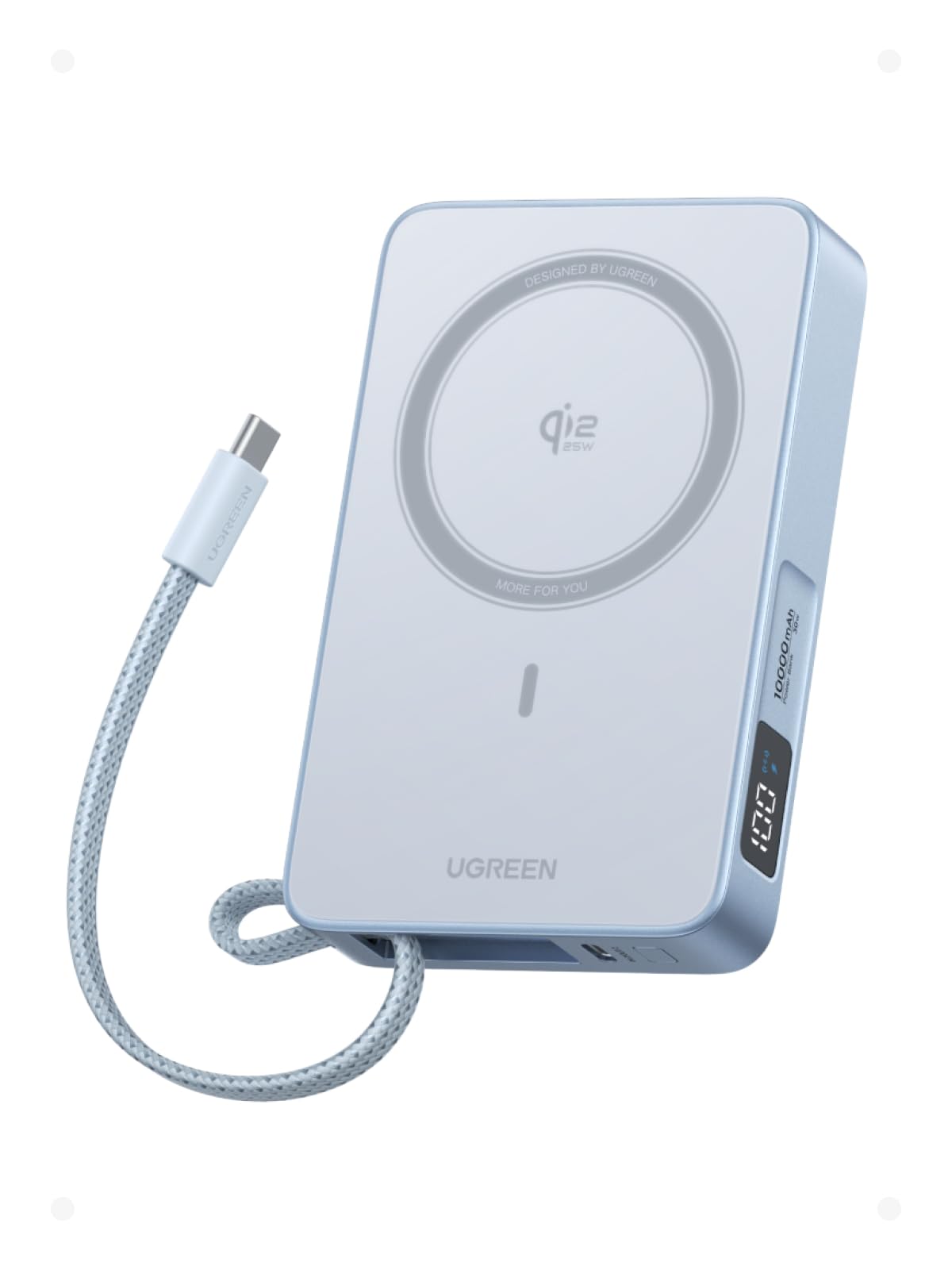 UGREEN MagFlow 10,000mAh Power Bank, Qi2 25W Certified Wireless Charging, Magnetic Portable Charger for MagSafe with Built-in Cable, 30W USB-C Battery Pack for iPhone 17 Pro Max/16/15/14/13/12