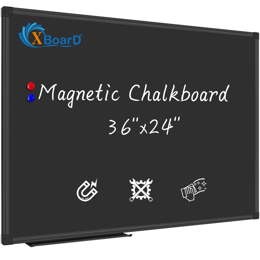 XBoard Magnetic Chalkboard Blackboard 36 x 24, Chalkboard Signs with Black Aluminium Frame, Pin Collections
