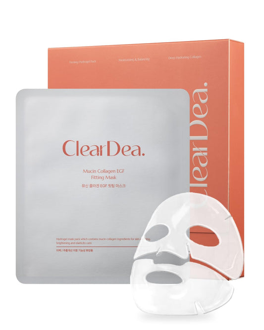 ClearDea Mucin Collagen EGF Fitting Mask – Collagen & EGF-Infused Hydrogel Mask for Deep Hydration, Firming, and Nourishing Skin, Non-Greasy, Korean Skincare, 5 Sheets