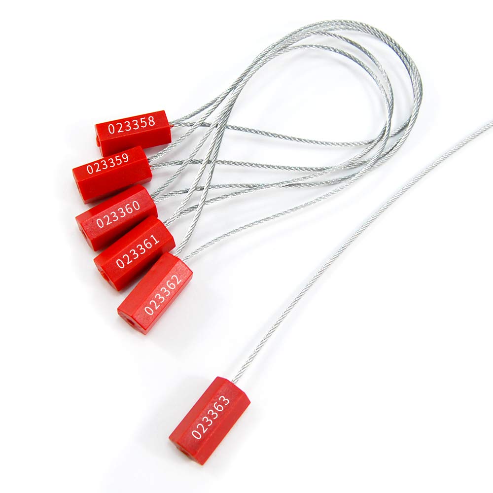 Leadseals(R) 500 Red Security Cable Seals Metal Truck Trailer Seals Tamper Proof Security Tag Seal Disposable Self-Locking Shipping Security Tags Numbered(Pack of 500 PCS)