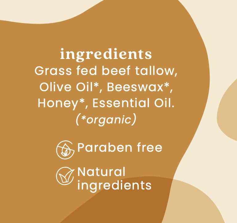 Sunrise Natural Care Honey and Tallow Balm - Body and Face Moisturizer - 100% Grass Fed Beef Tallow - 4 Ounces - Unscented (no essential oils)