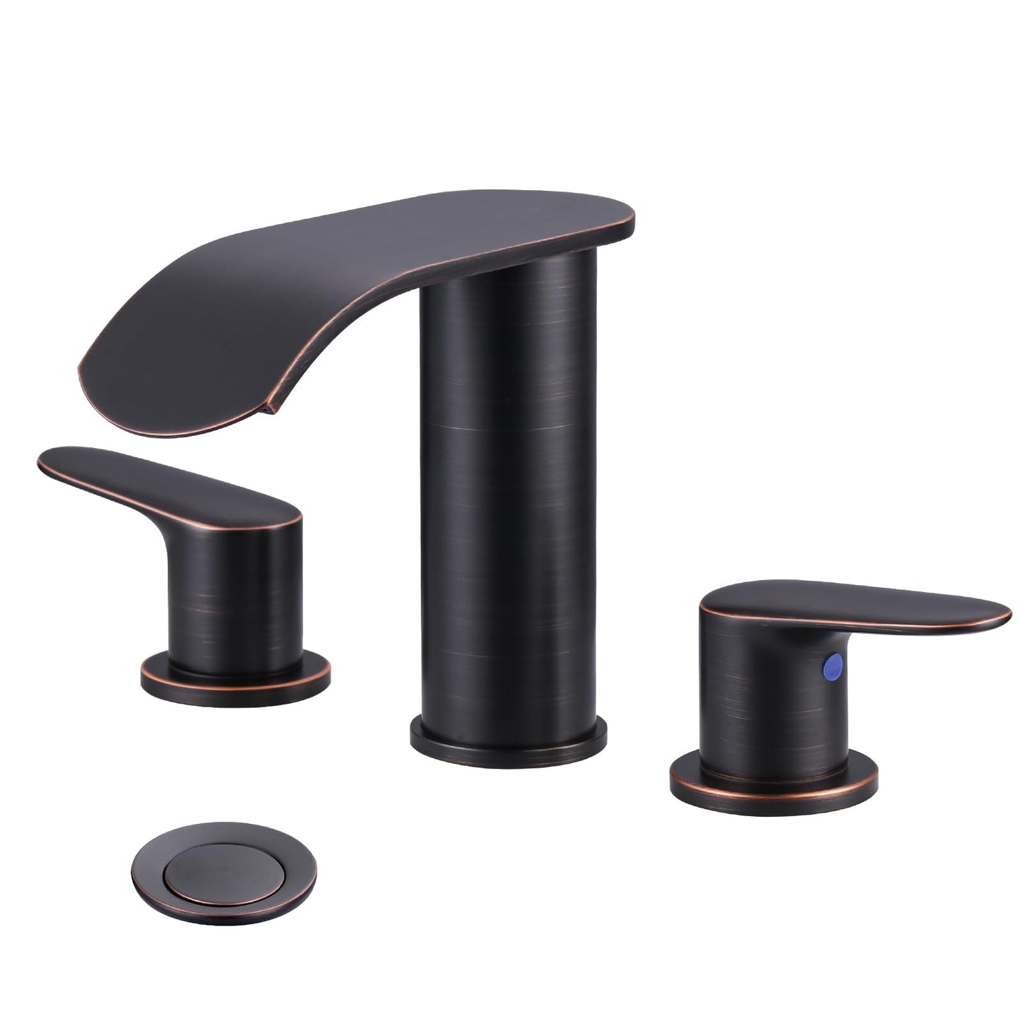 WOWOW Waterfall Bathroom Faucet 3 Holes 8Inch Widespread Bathroom Sink Faucet, Two Handles Lavatory Vanity Sink Faucets with Pop-up Drain & Supply Hoses, Modern Faucet Mixer Taps Oiled Rubbed Bronze