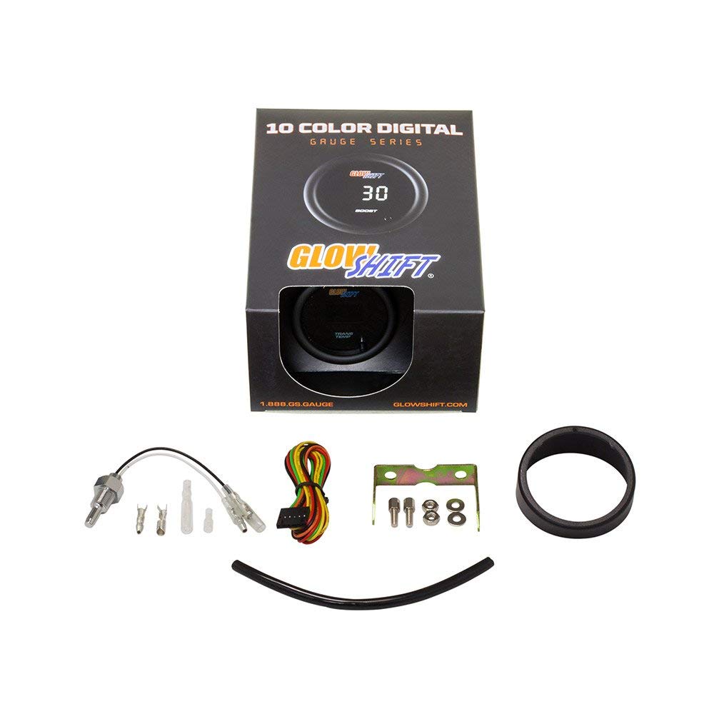 GlowShift 10 Color Digital 300F Transmission Temperature Gauge Kit - Includes 1/8-27 NPT Electronic Sensor & Wiring - Multi-Color LED Display - Tinted Lens - for Car & Truck - 2-1/16" (52mm)