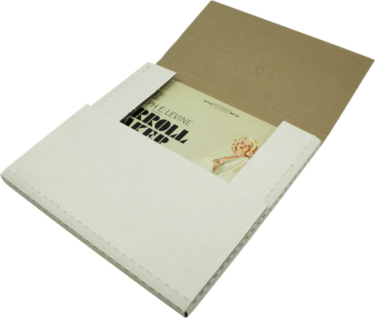 (10) White Vinyl Record LP Shipping Mailer Boxes - Holds 1 to 3 12" Records - Adjustable Height - STRONG 32 ECT Cardboard #12BC01VDWH
