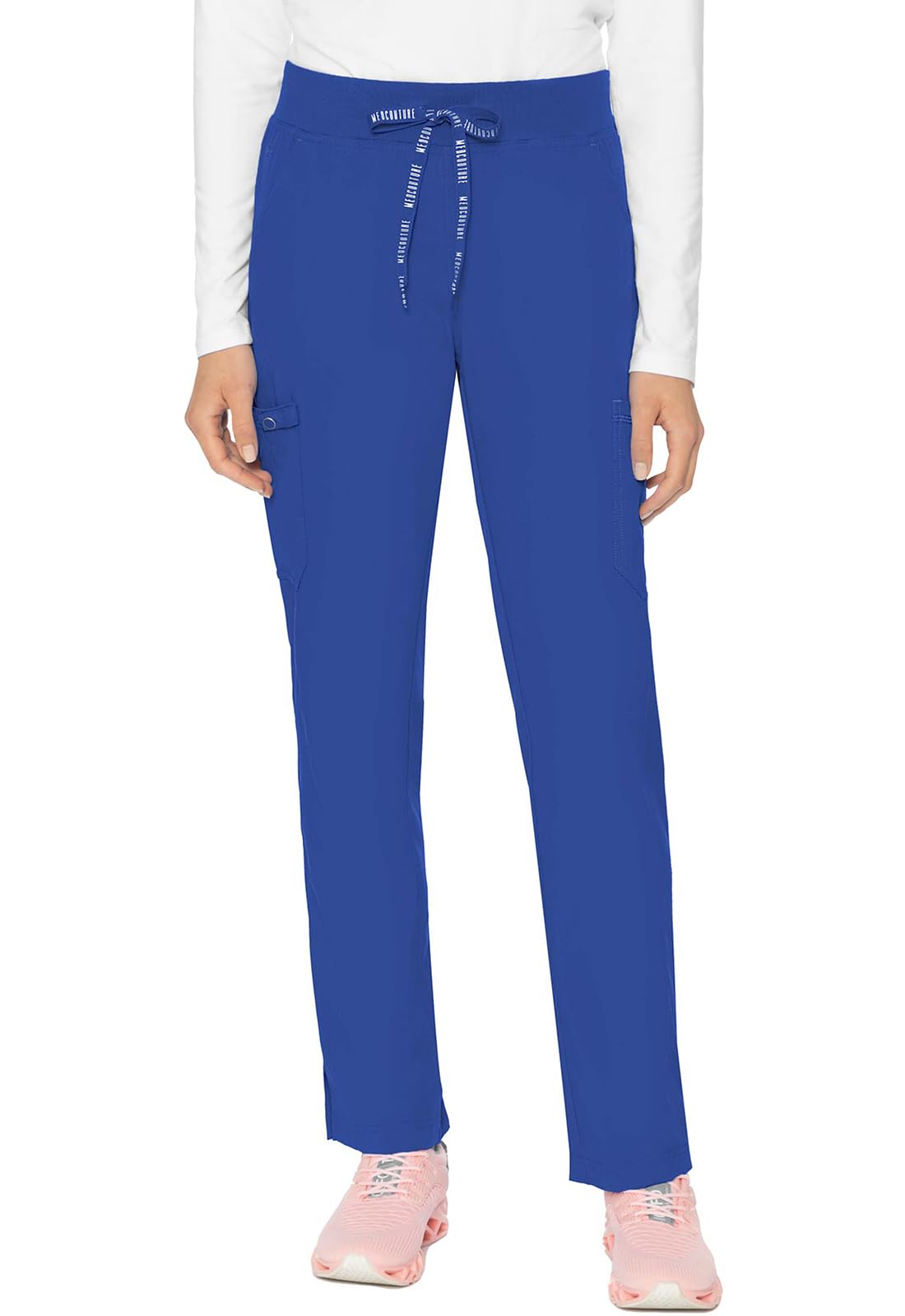 Med Couture Scrub Pants for Women, Jersey Waist Yoga Bottoms, 6 Pockets with Mid Rise Drawstring Waistband MC7725, S, Royal