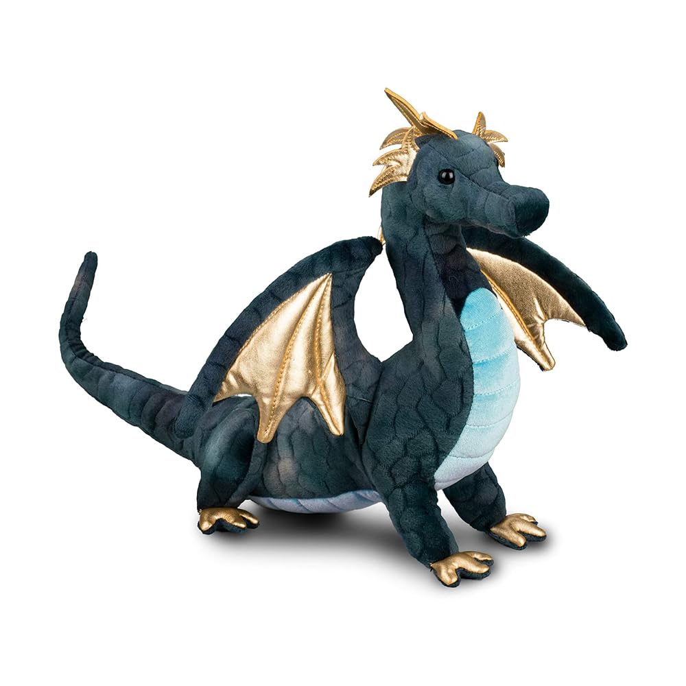 Douglas Aragon Dragon Plush Stuffed Animal – Realistic Navy Mythical Creature Toy for Kids, Fantasy Lovers & Collectors, 16" Long (40.5 cm)