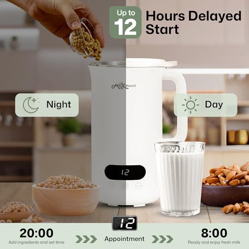 8-in-1, 32oz Nut Milk Maker Machine – Creamy Almond, Oat, Soy Milk, Soup Maker & Smoothies | Plant Based Beverages | 10 Stainless Steel Blades, Auto-Clean, Boil Water/Keep Warm | 12-Hour Delay Start
