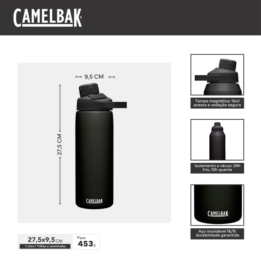 CamelBak Chute Mag 32oz Vacuum Insulated Stainless Steel Water Bottle, Black