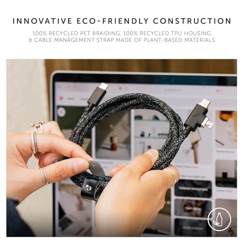 Native Union Belt Cable Duo Pro 240W – 8ft Ultra-Strong Braided Universal Charging Cable – Made with Recycled Materials – 2-in-1 MFi Certified Connectors for Lightning & Type-C Devices (Zebra)