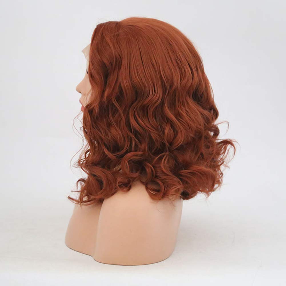 CNRO Hair Auburn Wigs Short Wavy Lace Front Wigs Copper Red Synthetic Wig For Women Shoulder Length (Red Brown)