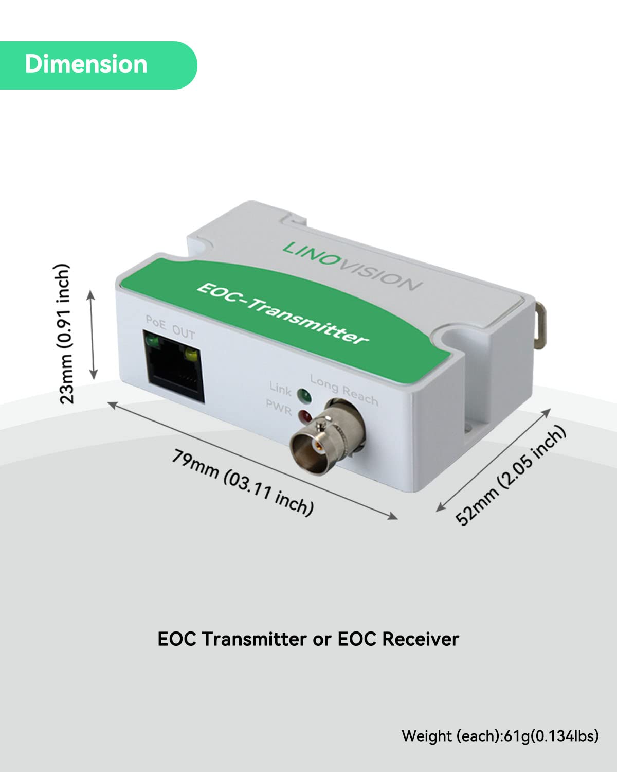 【Upgraded】LINOVISION POE Over Coax EOC Converter IP Over Coax Max 3000ft Power and Data Transmission Over Regular RG59 Coaxial Cable for Upgrading Analog Surveillance System to IP Surveillance System