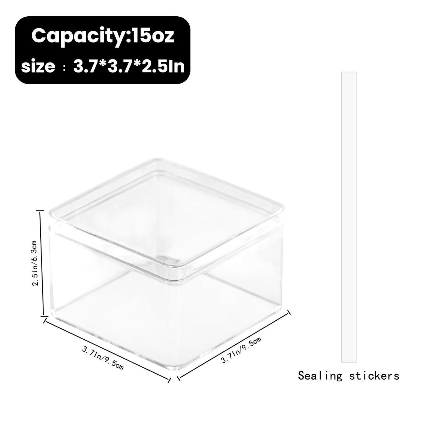 FZJ 50 Pack 15OZ Square Clear Plastic Dessert Cups with Lids and Stickers Disposable Fruit Cups for Dessert,Tiramisu container with lid,Cupcake,Parfait,Pudding,Iced Cold Drinks,Fruits,Bakeries