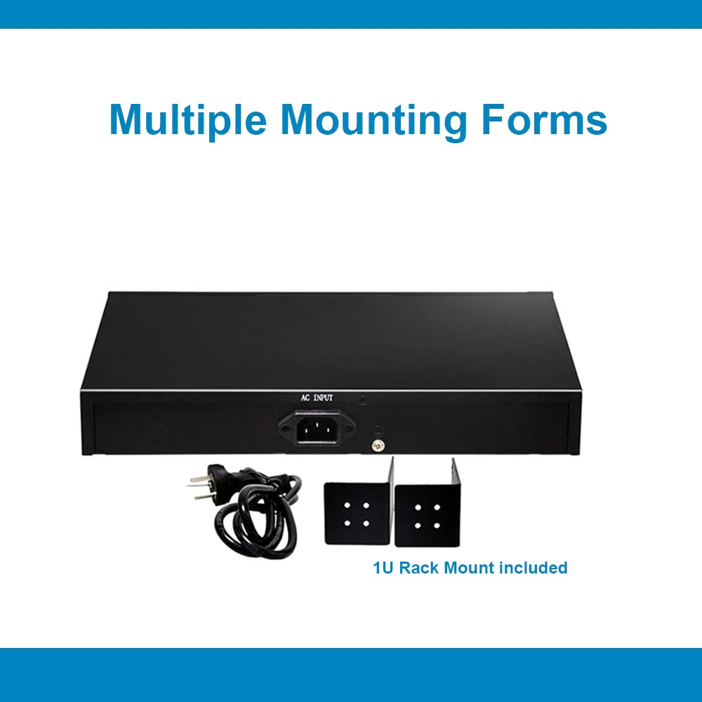 Real HD 16 Port PoE Switch, High Power 300W, 16 PoE+ 100Mbps Ports with 2 Gigabit Uplink Ethernet Ports, Unmanaged Plug and Play, Each Port Up to 30W, 802.3af/at Compliant, Rack Mount