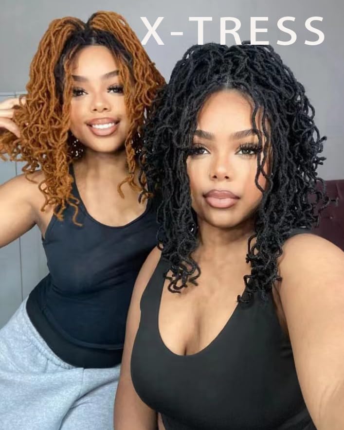 X-TRESS Braided Wig Faux Locs Wigs for Black Women Embroidered Full Lace Front Braided Wigs with Baby Hair 14 Inch Black Color Synthetic Lace Front Wig Braid Hair Wig Short Twist Wig