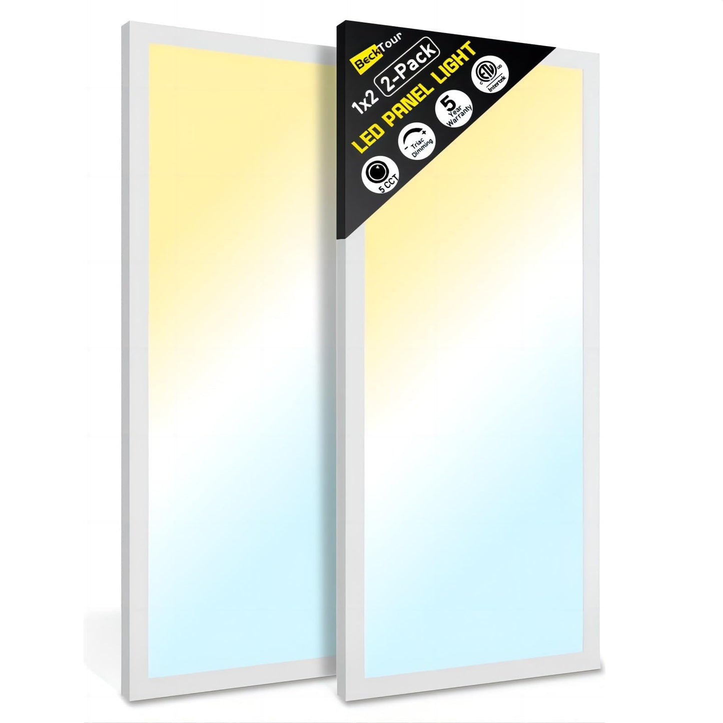 BeckTour 1x2 LED Flat Panel Light Surface Mount 2-Pack, Flush Mount Ceiling Light 24W 2880LM, 5CCT 3000K/3800K/4500K/5200K/6000K, Dimmable Panel Lights