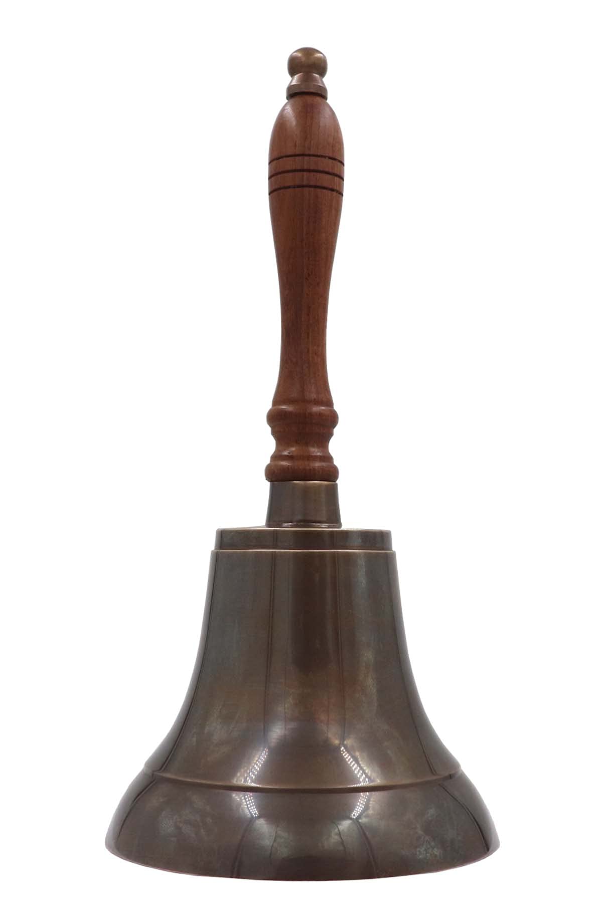 Large & Heavy Solid Brass Loud Hand Call Bell for Weddings, Christmas, School 11"(H) 5"(D) Antique Brass By The Metal Magician