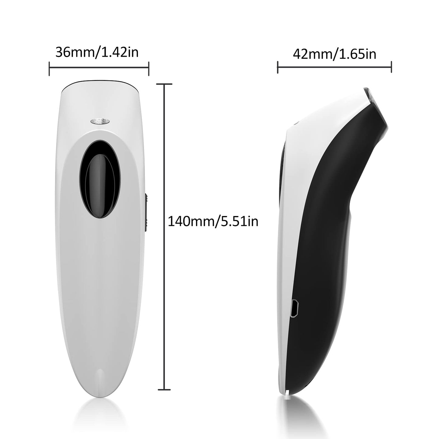 Alacrity1D 2D QR Barcode Scanner Compatible with 2.4G Wireless & Bluetooth Function & Wired Connection, Cordless Handheld Barcode Scanner Compact Plug and Play, Connect Smart Phone, Tablet, PC White
