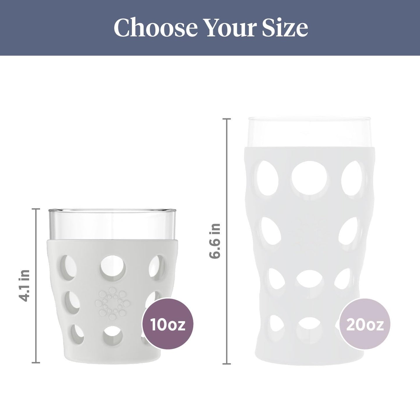 Lifefactory 10-Ounce Beverage Glasses with Protective Silicone Sleeves, 4-Pack, Stone Gray