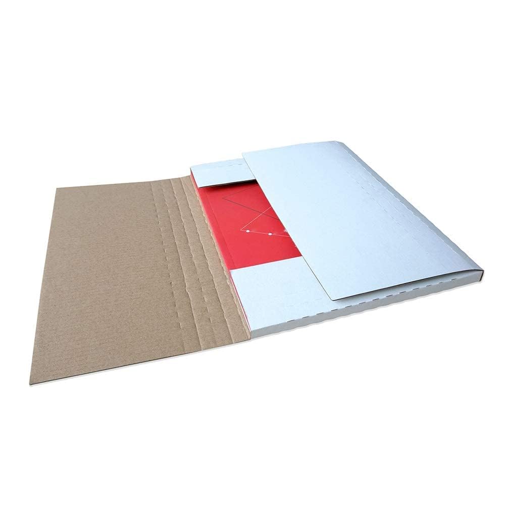CH-BOX 50 Pack 11 1/8" x 8 5/8" x 2" Cardboard Easy-Fold Shipping Box Mailers, Letter-Size Height Adjustable for Comics Books Photos, White (EM1182)