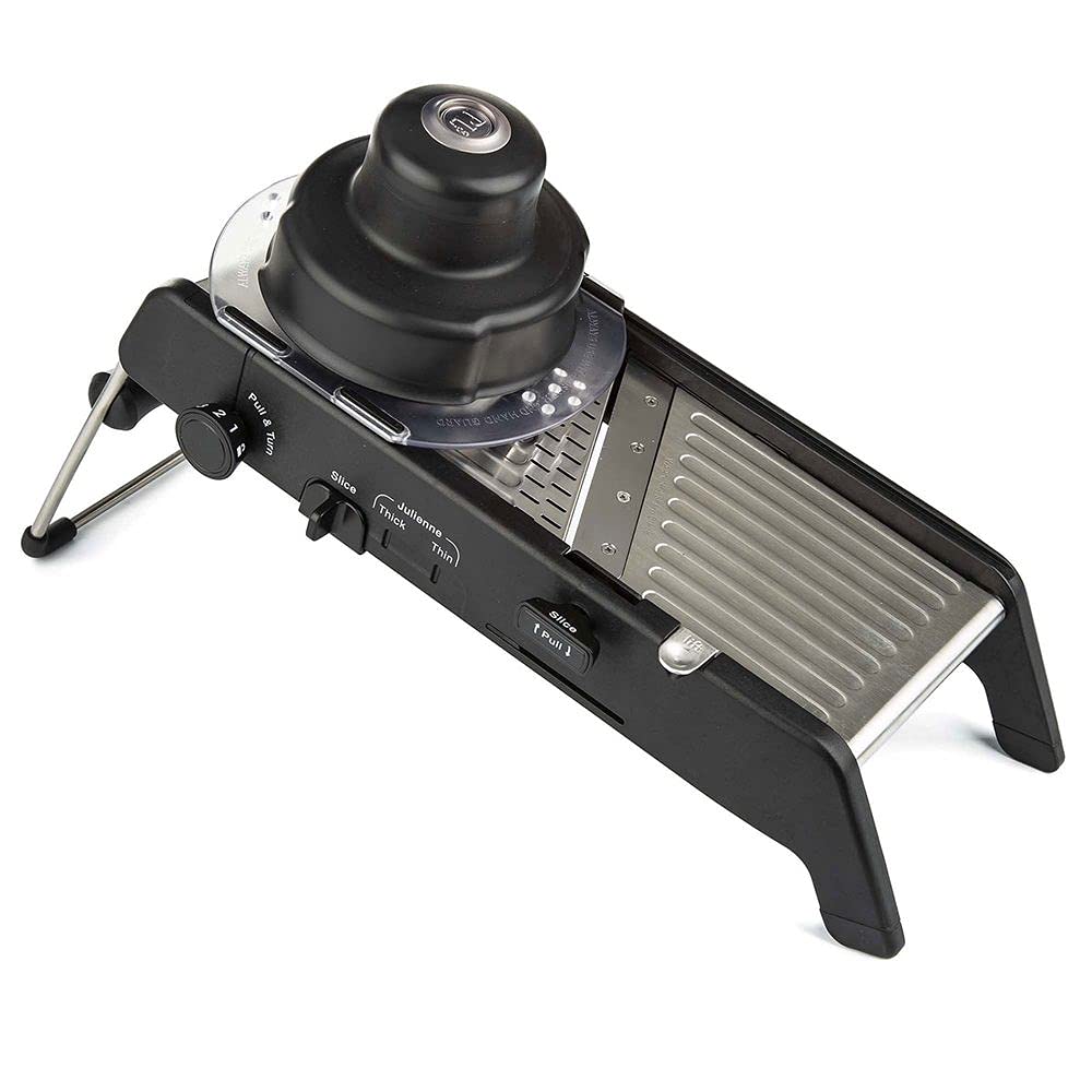 PL8 Professional Mandoline 2.0 - Adjustable Mandoline Slicer with 4 Cutting Thicknesses, Spring-Loaded Hand Guard, Stainless Steel Slicing Ramp, Foldable Non-Skid Feet for Safe, Convenient Food Prep