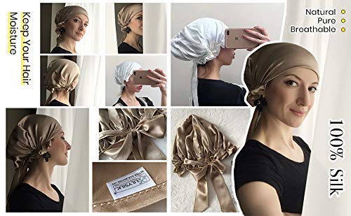 LilySilk Silk Bonnet for Sleeping Womens Sleep Cap 100% 19MM Mulberry Silk for Long Curly Hair Adjustable Stretchy Black