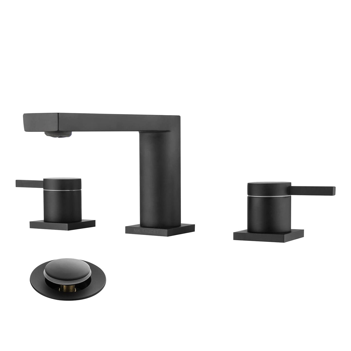 Luxury Brass Widespread Bathroom Sink Faucets with Copper Valve for 3 Hole 2-Handle 8 Inch Deck Bathroom Vanity Faucet, &Stainless Steel Pop-up Drain Assembly, Matte Black