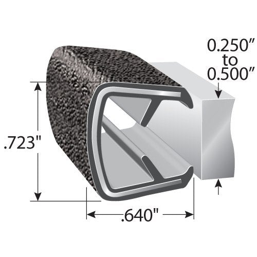 Trim-Lok 1660SB3-349-25 PVC/Metal Range Fit Trim, 0.723" Height, Fits Edge 0.250" to 0.500", 25' Length
