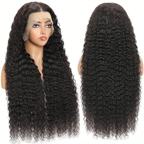 30 Inch Deep Wave Lace Front Wigs Human Hair 13x6 HD Lace Front Wigs Human Hair for Women Natural Color Deep Curly Human Hair Wig 180% Density Transparent Lace Frontal Wig Pre Plucked with Baby Hair