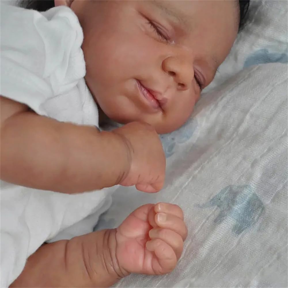 Zero Pam Black Reborn Baby Dolls Boy, 18 in Realistic Baby Doll, African American Newborn Baby, Silicone Baby Doll, Black Reborn Dolls Cloth Body with Accessories