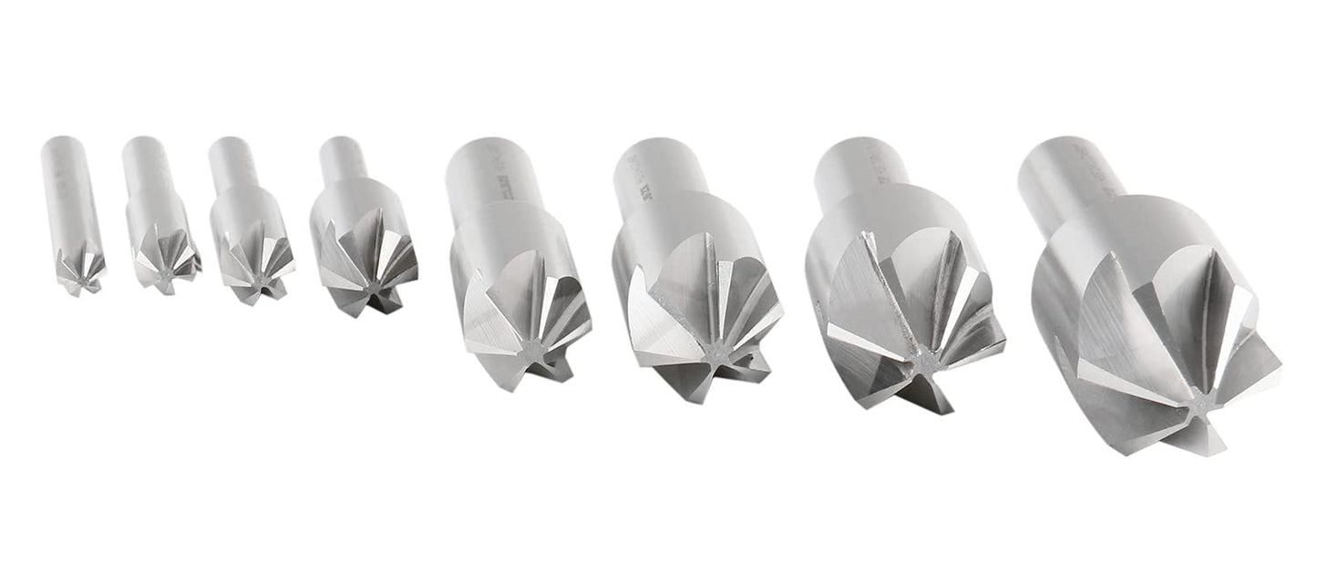 Accusize Industrial Tools 90 Degree 6 Flute H.S.S. Machine Countersink, 8 Pcs, 0206-2016