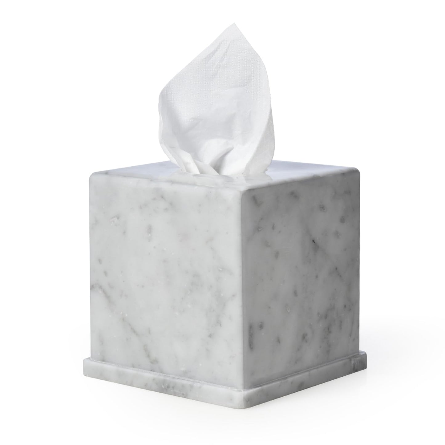 HAMAKAWA Natural Marble Tissue Box Cover, Carrara White Tissue Organizer 6 X 6 X 5.7 Inch, Heavy Stone Decorative Box, Square Tissue Box Holder for Home Decor, Kitchen, Bathroom