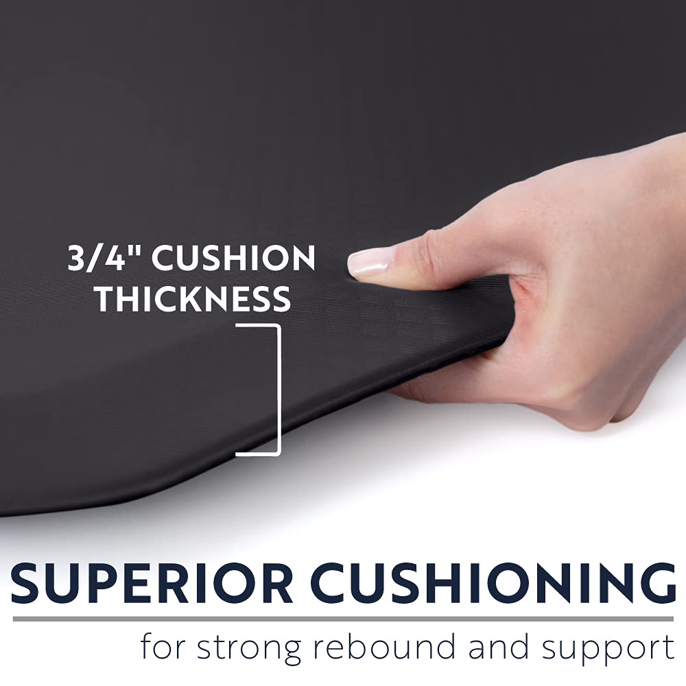 KANGAROO Thick Ergonomic Anti Fatigue Mats for Kitchen Floor, 48x20, Cushioned Standing Office Desk Mat, Waterproof Scratch Resistant Topside, Supportive All Day Comfort Padded Foam Rugs, Black