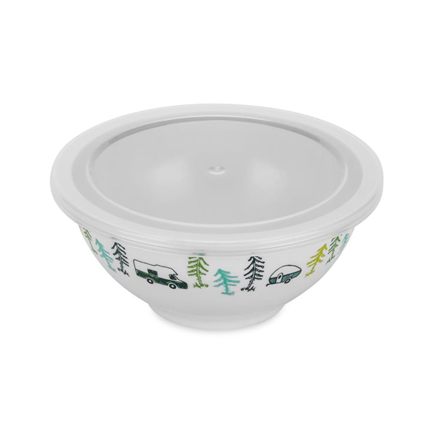 Camco Life is Better at The Campsite Nesting Bowl Set, Includes (4) Durable Melamine Bowls with (4) Plastic Lids Suitable for On-The-Go Lifestyles