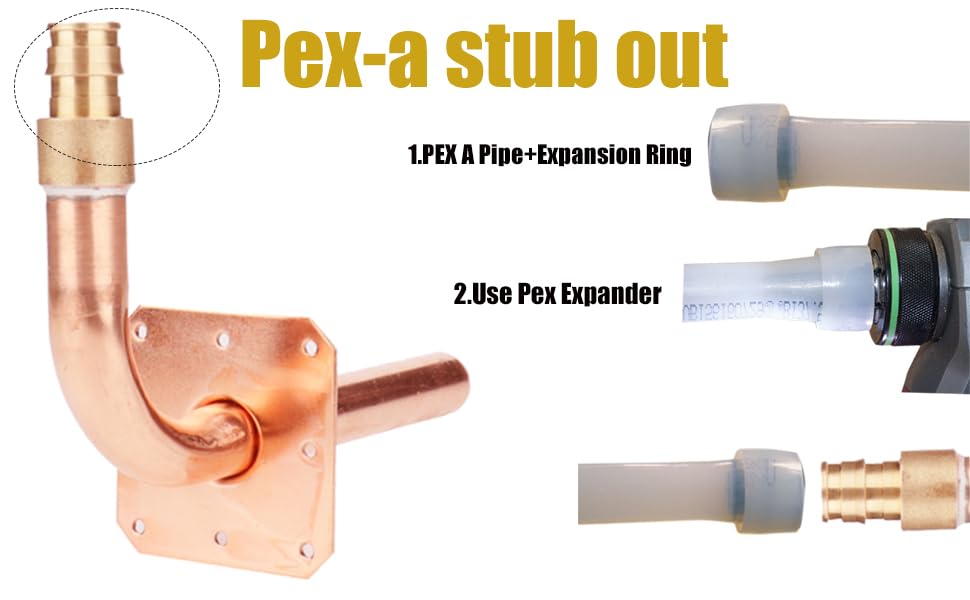 WHK 10 packs Pex-A Copper Stub Out Elbows with Wall Flange 1/2" x 6"