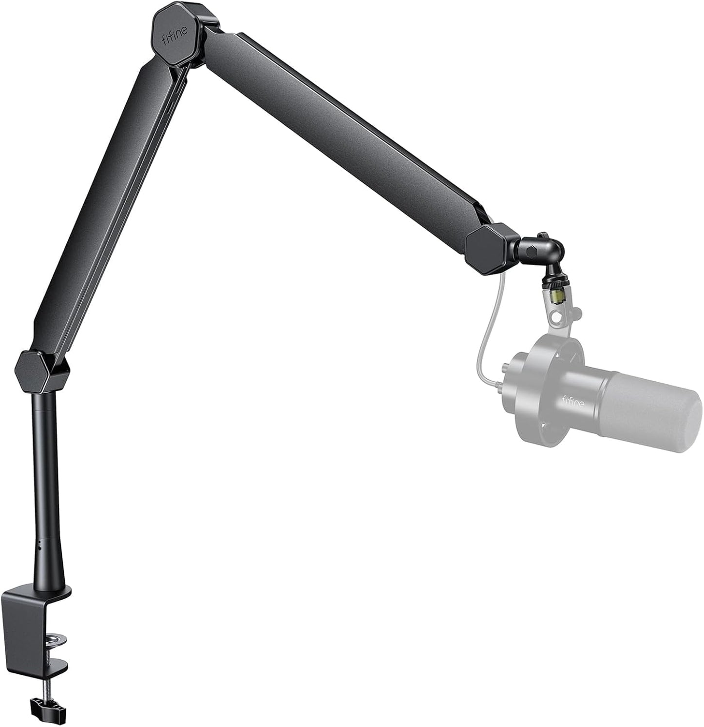 FIFINE Mic Boom Arm, Microphone Stand with Cable Management Channels, Extension Tube, Desk Clamp, Thread Adapter, Fully Adjustable Metal-Built Podcast Mic Arm for Streaming Gaming Recording-BM66T
