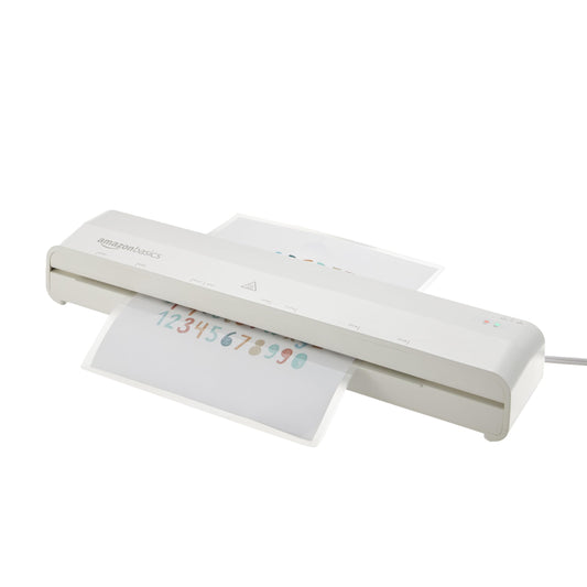 Amazon Basics 12 inch Thermal Laminator Machine, 1 Min Warm-Up, Home/Office/School Use, 20 Pouches Included, White