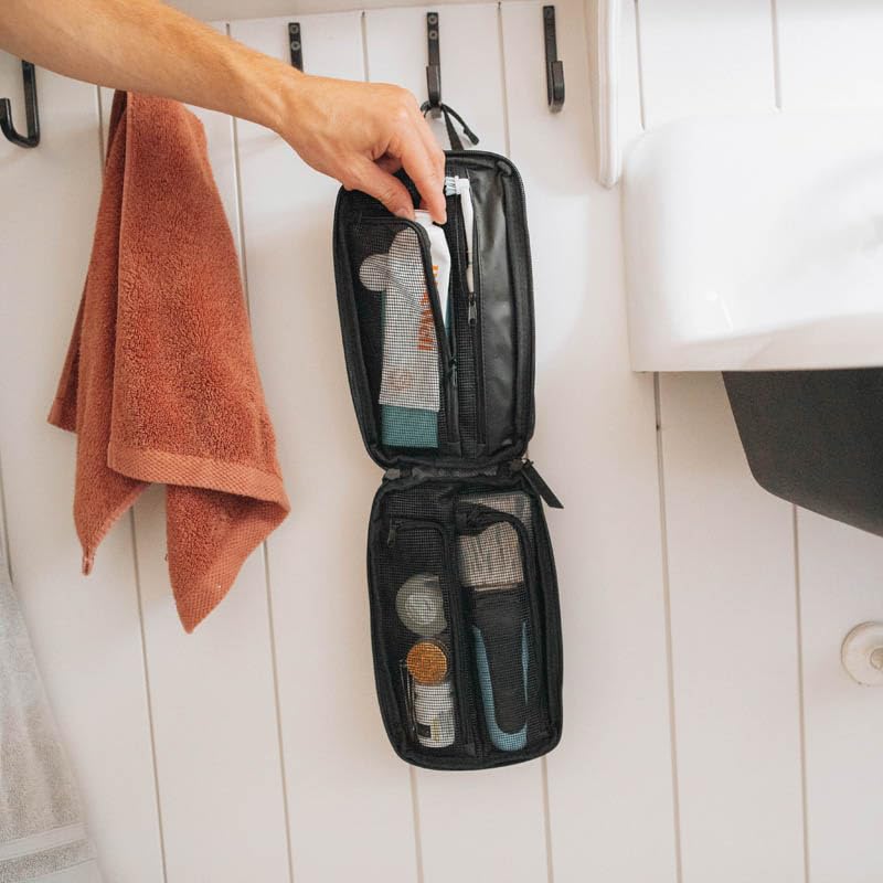 Gravel Hanging Toiletry Bag – Compact, Water-Resistant Travel Dopp Kit (Black, Plus)